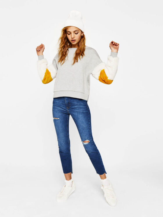 Sweatshirt with faux fur sleeves